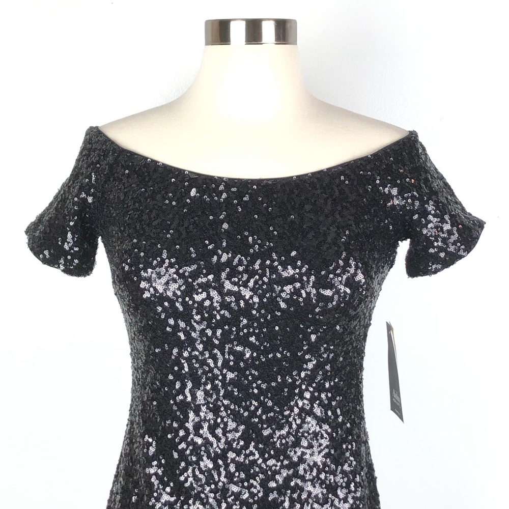 AIDAN MATTOX black sequin bodycon cocktail dress - Picture 3 of 8